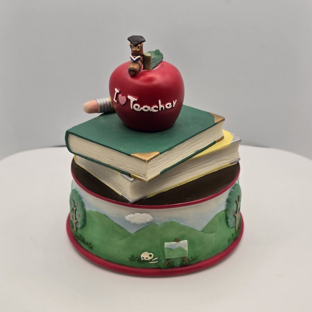 Ceramic Music Box Teacher Apple Books Bookworm " In The Good Old Summertime "